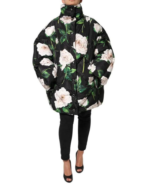 Black Floral Print Puffer Quilted Jacket sold by Lord & Taylor