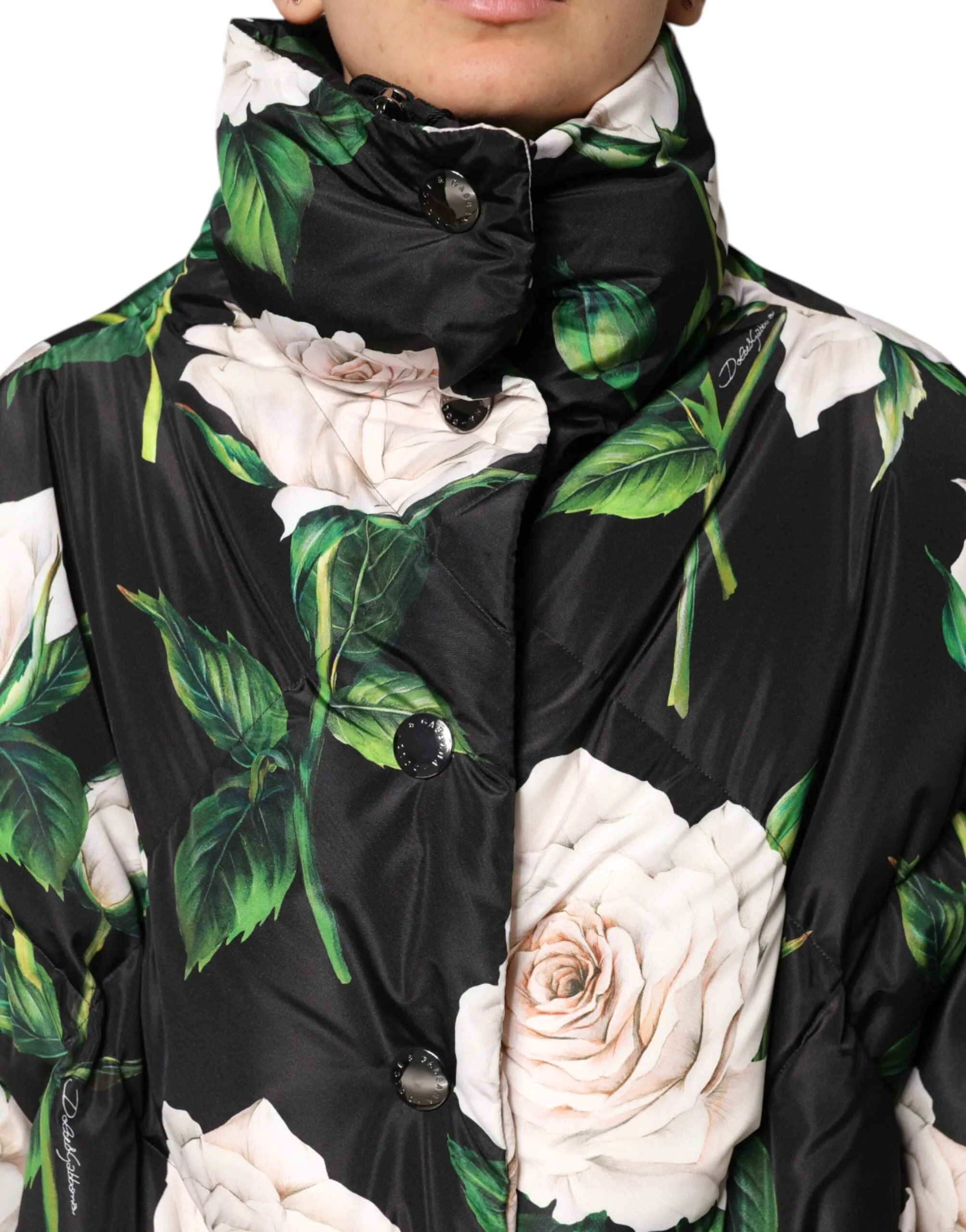 Black Floral Print Puffer Quilted Jacket sold by Lord & Taylor product image thumbnail 5