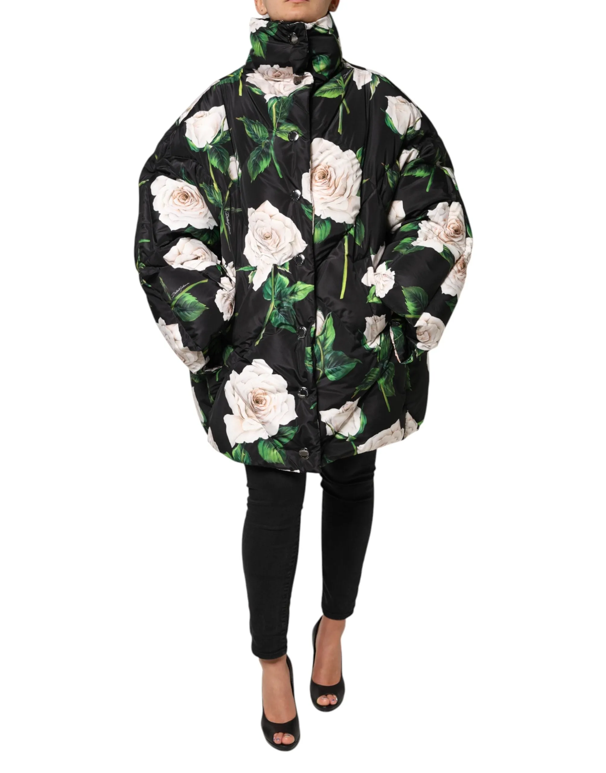 Black Floral Print Puffer Quilted Jacket sold by Lord & Taylor product image thumbnail 2