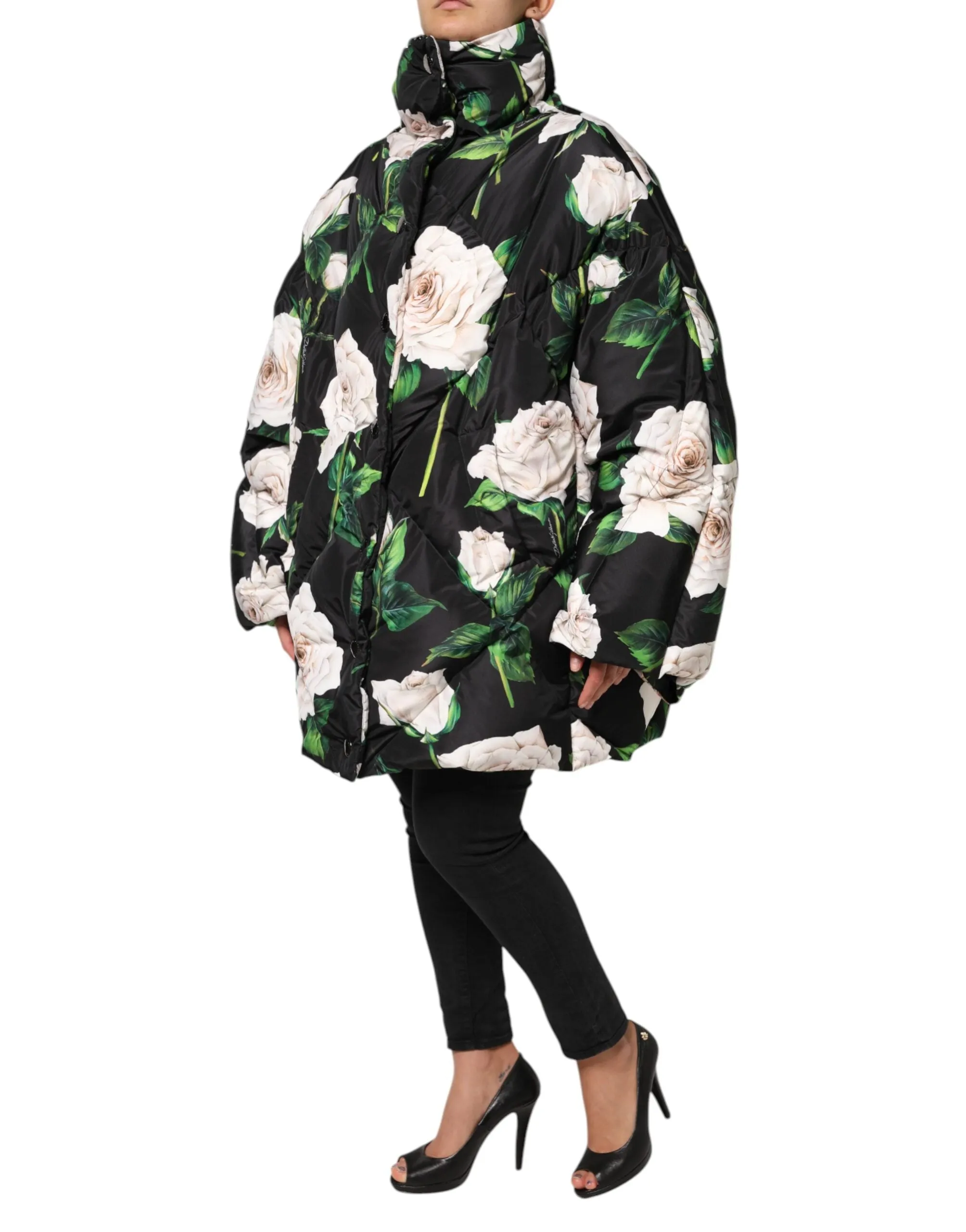 Black Floral Print Puffer Quilted Jacket sold by Lord & Taylor product image thumbnail 3