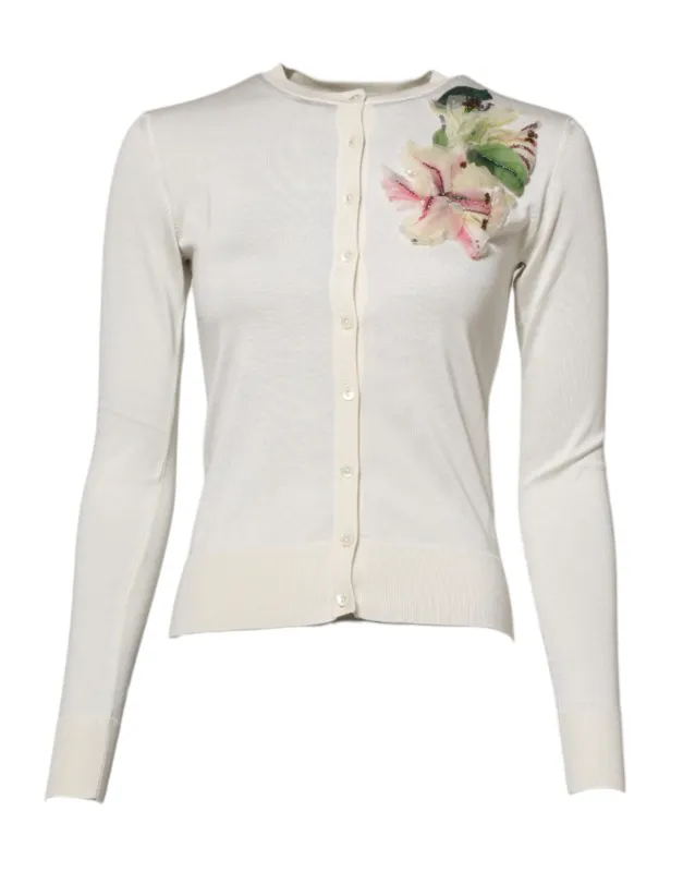 White Silk Lily Embellished Cardigan Sweater sold by Lord & Taylor