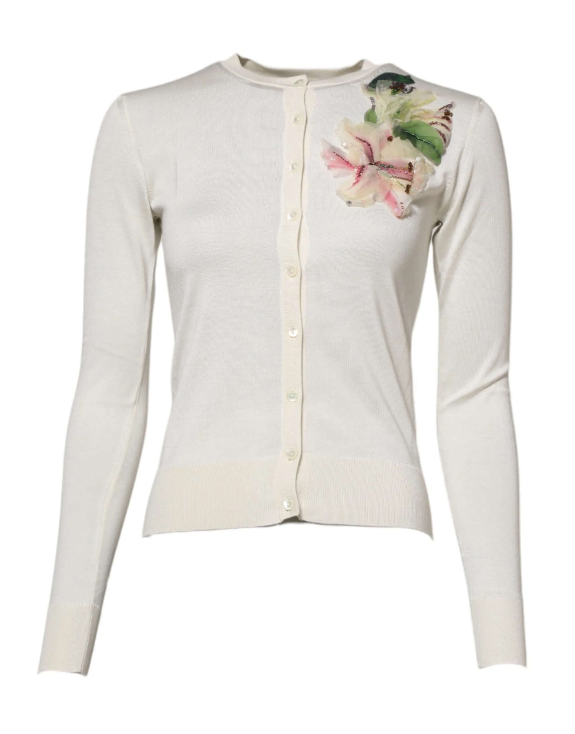 White Silk Lily Embellished Cardigan Sweater sold by Lord & Taylor