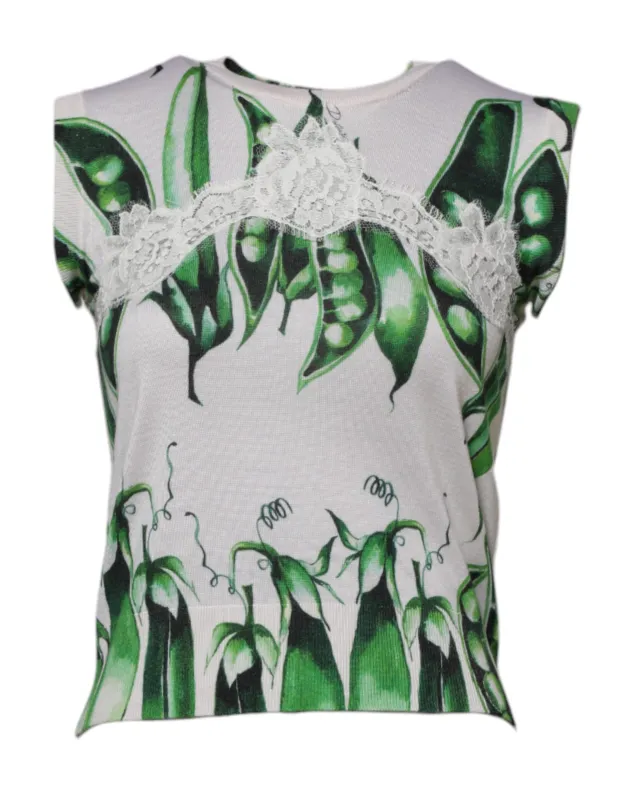 White Green Pea Print Sleeveless Blouse Top sold by Lord & Taylor