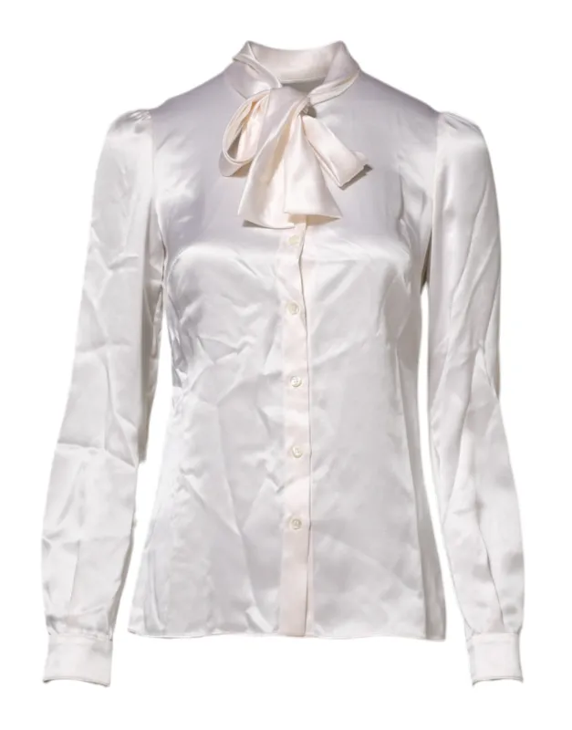 White Ascot Collar Long Sleeve Blouse Top sold by Lord & Taylor