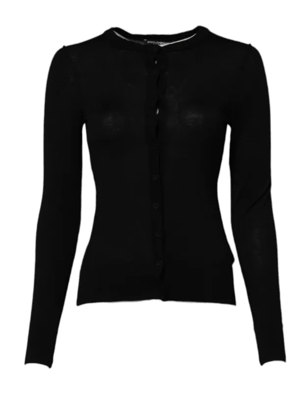 Black Wool Knit Crew Neck Cardigan Sweater sold by Lord & Taylor