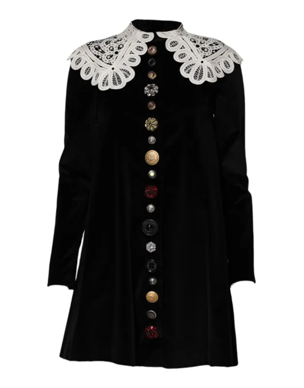 Black Velvet Lace Collared Embellished Dress sold by Lord & Taylor