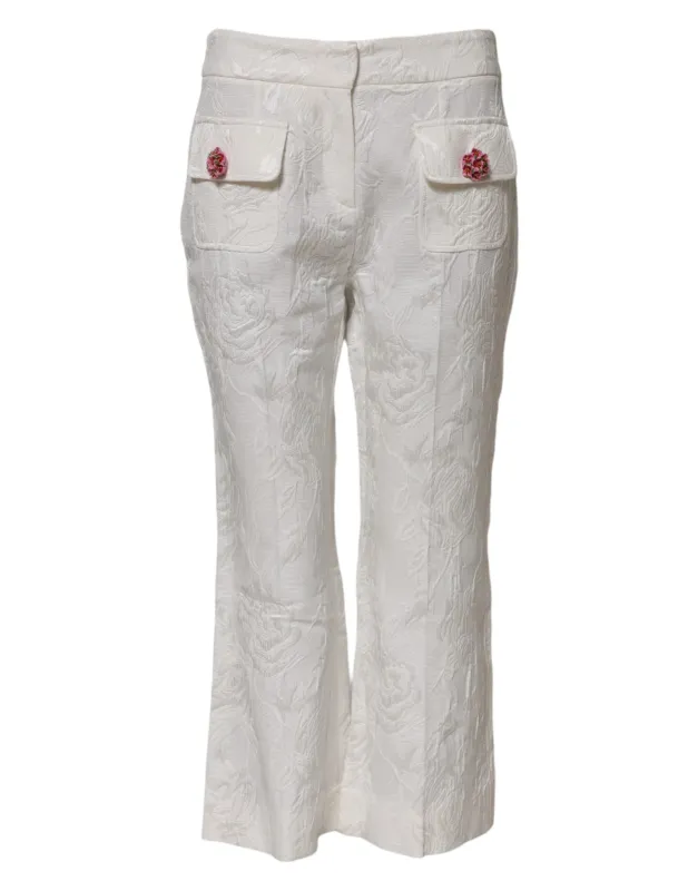 White Cotton Floral Jacquard Pants sold by Lord & Taylor