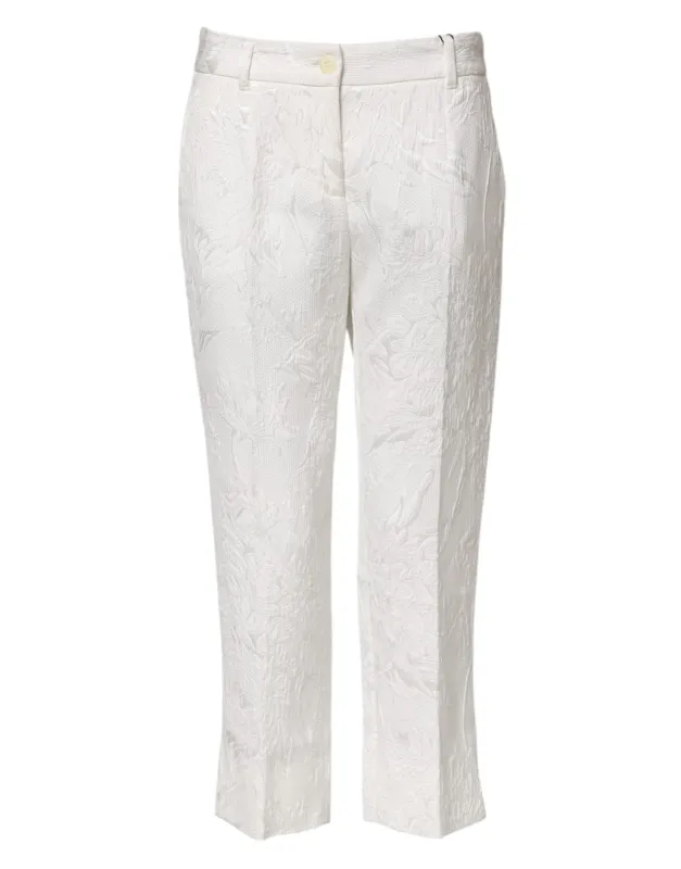 White Cotton Floral Jacquard Pants sold by Lord & Taylor