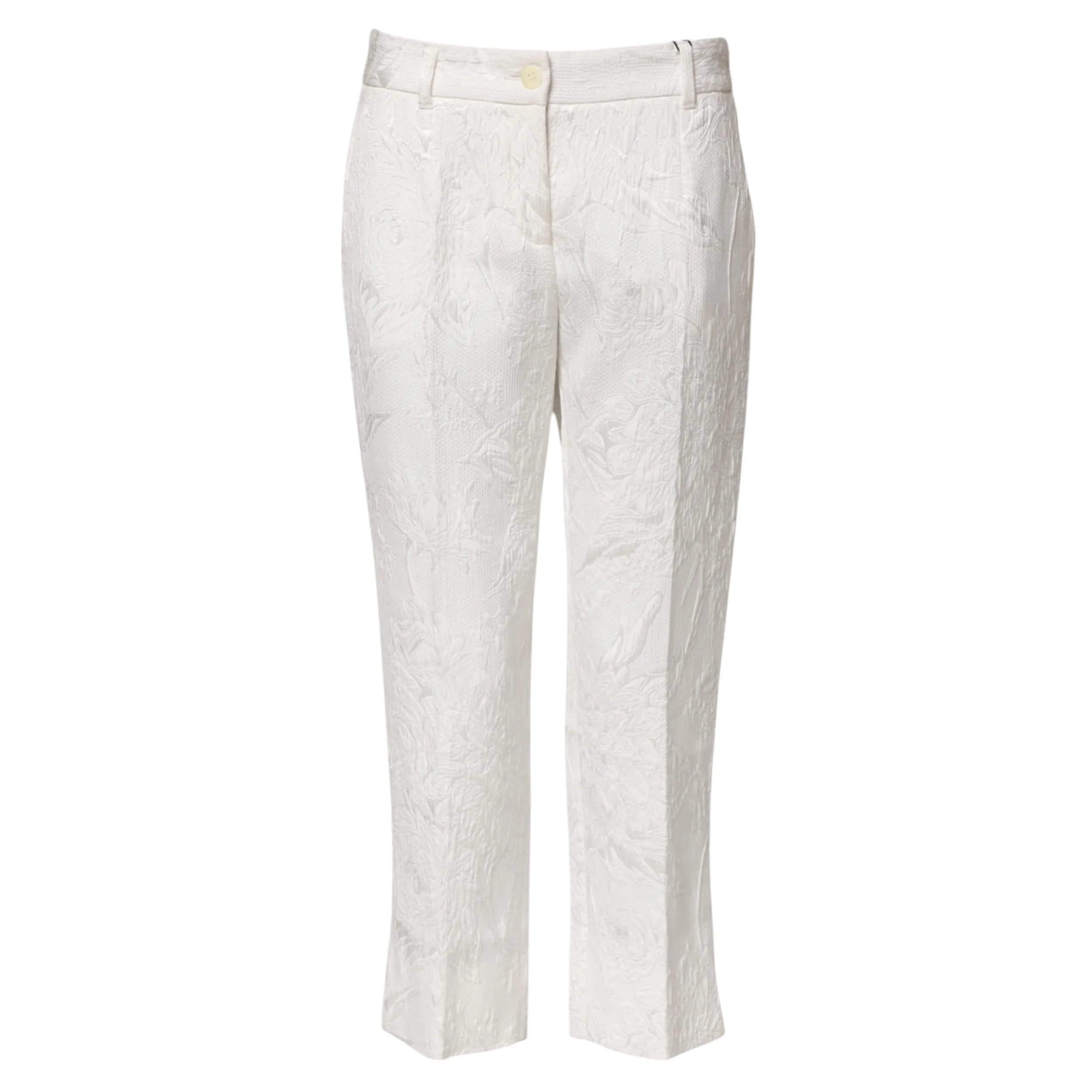 White Cotton Floral Jacquard Pants sold by Lord & Taylor product image thumbnail 5