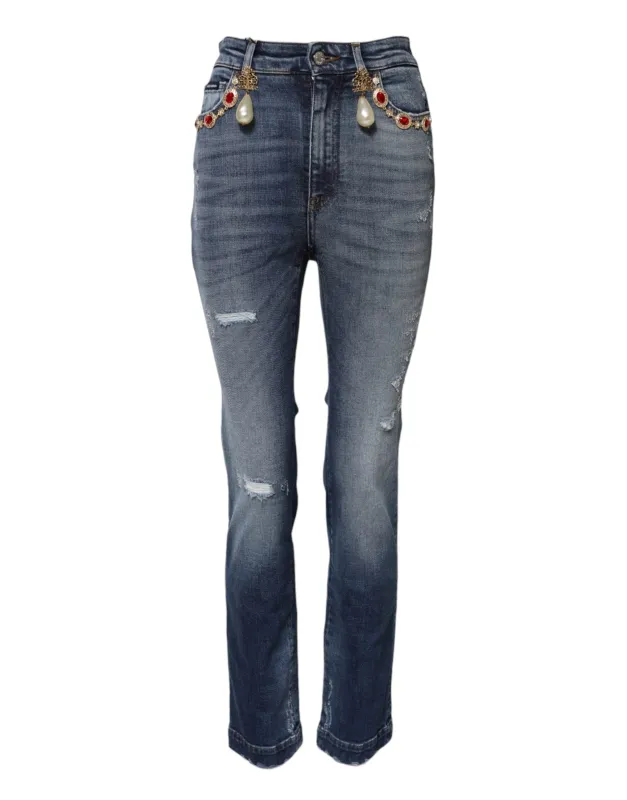 Blue Rhinestone Embellished Denim Jeans made by Lord & Taylor