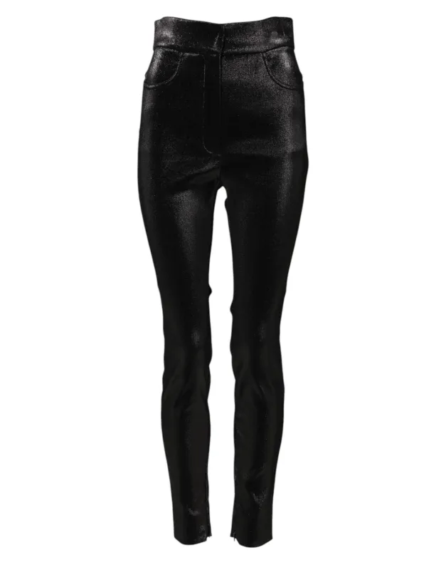 Black Cotton Stretch Lurex Thread Skinny Pants sold by Lord & Taylor