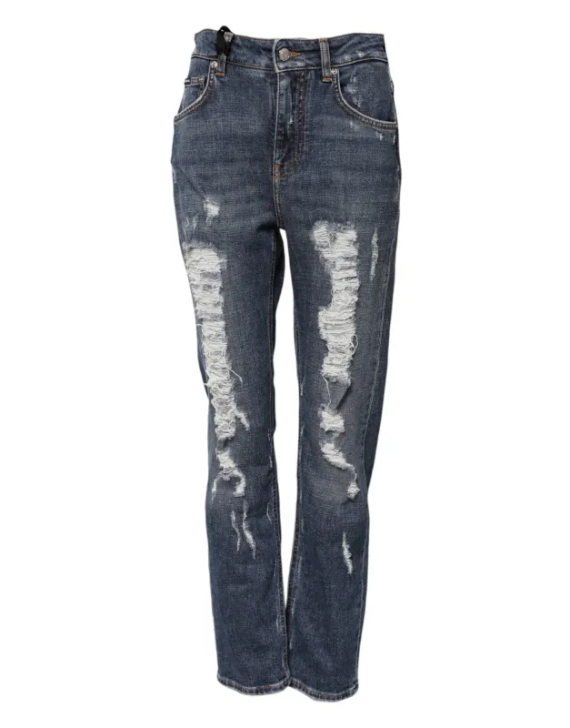Blue Cotton Boyfriend Tattered Denim Jeans sold by Lord & Taylor