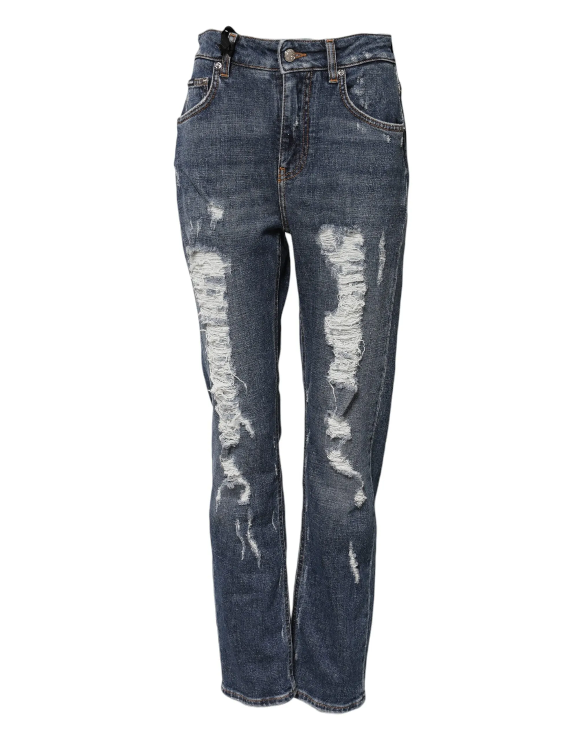 Blue Cotton Boyfriend Tattered Denim Jeans sold by Lord & Taylor