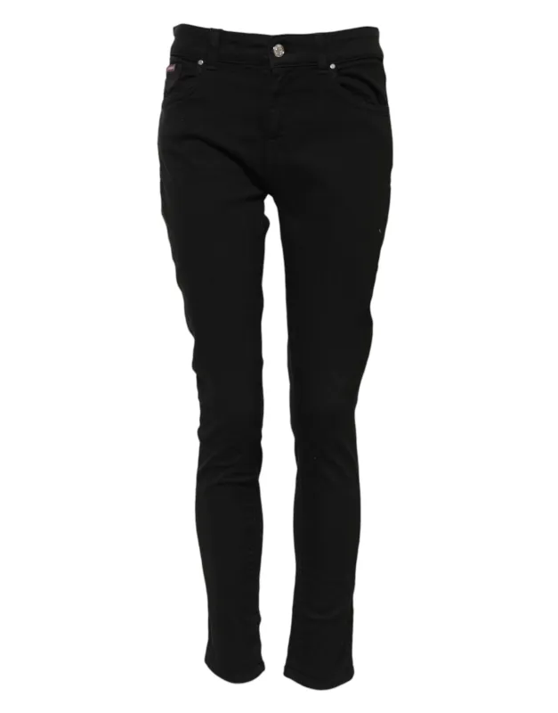 Black Cotton Logo Skinny Mid Waist Denim Jeans sold by Lord & Taylor