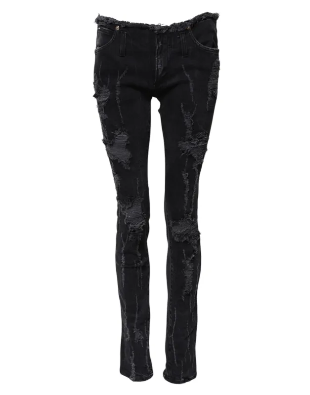 Black Cotton Tattered Skinny Denim Jeans sold by Lord & Taylor