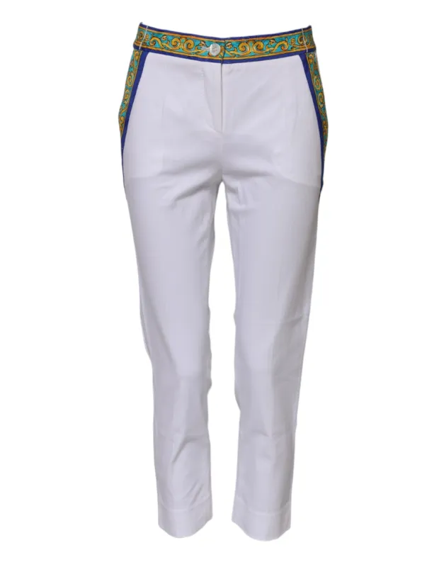 White Cotton Mid Waist Tapered Trouser Pants sold by Lord & Taylor