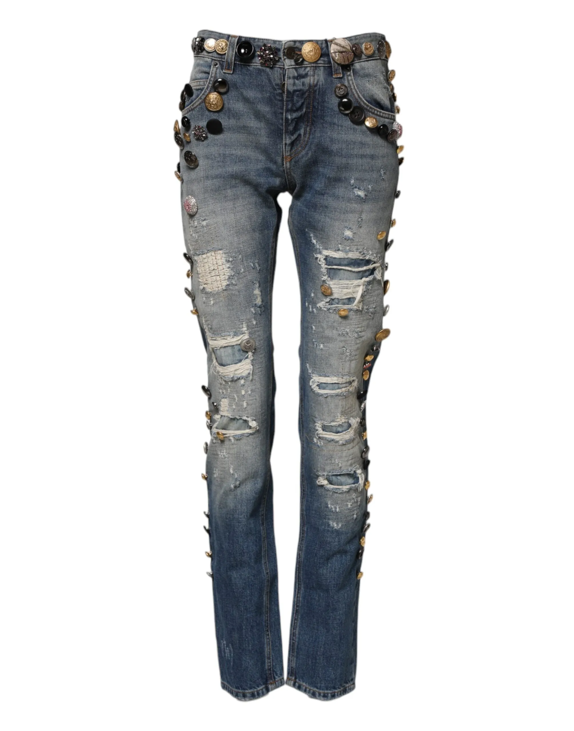 Blue Embellished Tattered SkinnyDenim Jeans sold by Lord & Taylor