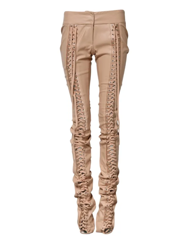 Beige Lace Details Mid Waist Skinny Pants sold by Lord & Taylor
