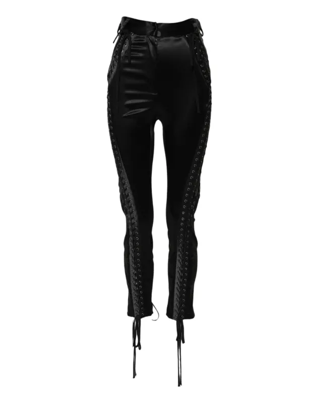 Black Lace Details High Waist Skinny Pants sold by Lord & Taylor