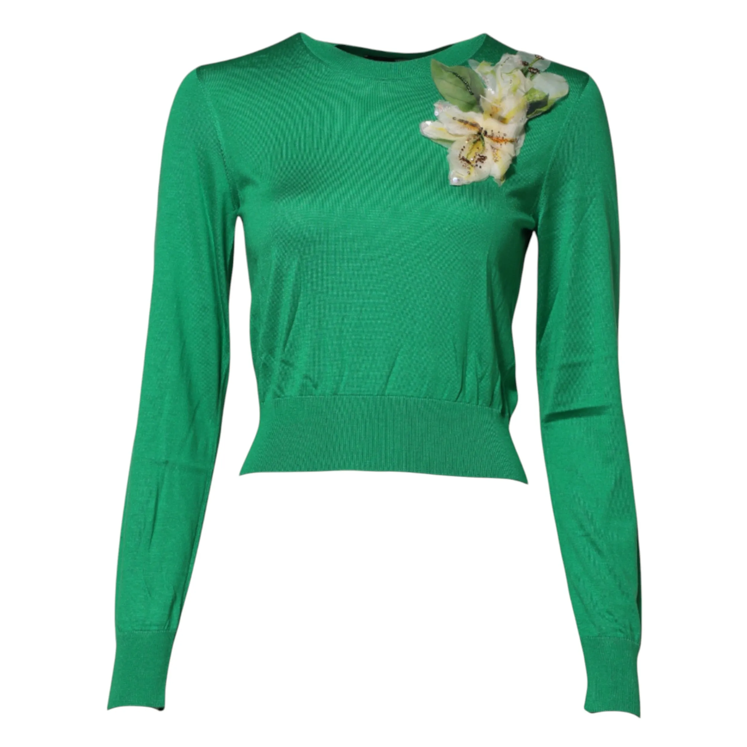 Green Floral Detailing Silk Pullover Sweater sold by Lord & Taylor product image thumbnail 5