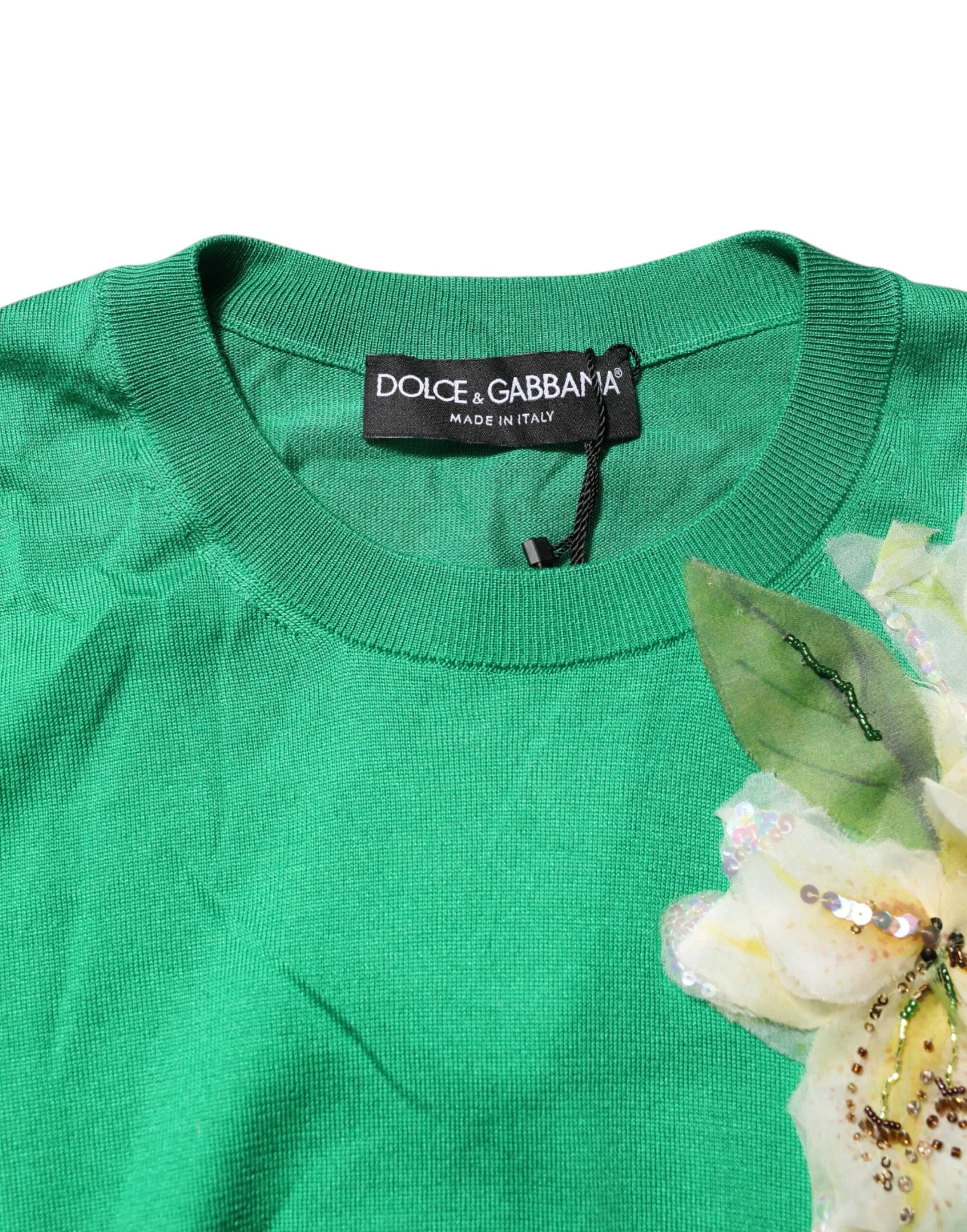 Green Floral Detailing Silk Pullover Sweater sold by Lord & Taylor product image thumbnail 4