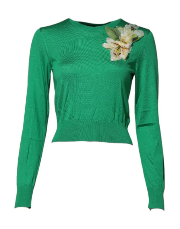 Green Floral Detailing Silk Pullover Sweater sold by Lord & Taylor