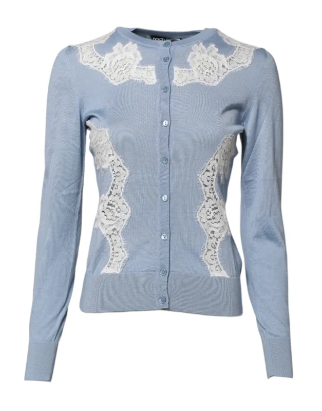 Blue Floral Lace Detailing Cardigan Sweater sold by Lord & Taylor