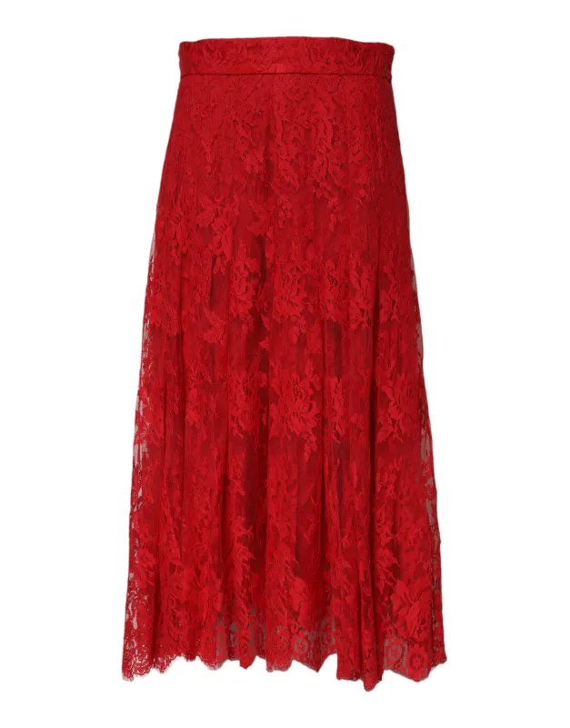 Red Cotton Floral Lace A-line Long Maxi Skirt sold by Lord & Taylor