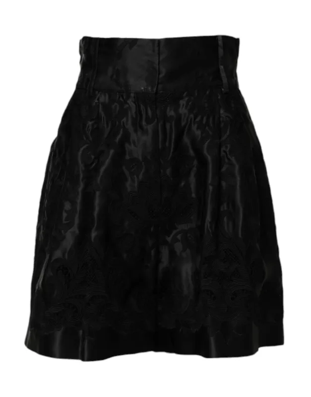 Black Floral Embroidery Silk High Waist Shorts sold by Lord & Taylor