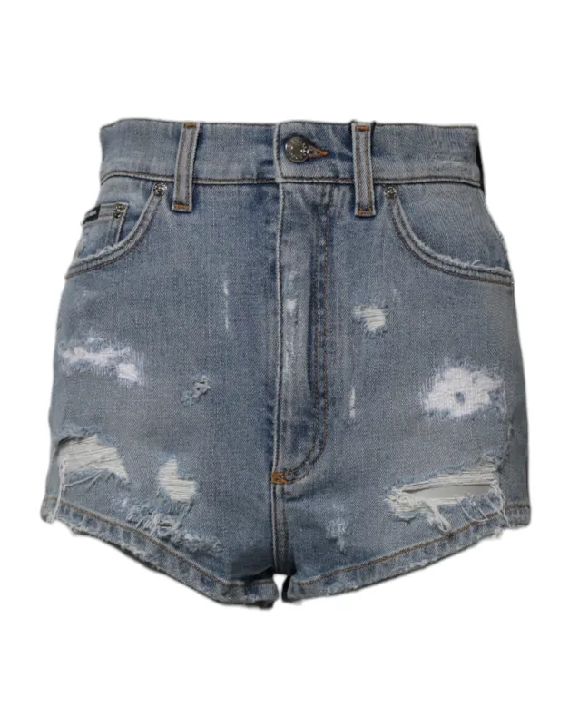 Blue Tattered Denim Cotton Hot Pants Shorts sold by Lord & Taylor