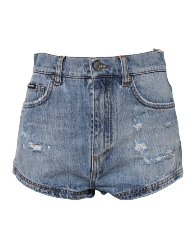 Blue Logo Plaque Denim Cotton Hot Pants Shorts sold by Lord & Taylor
