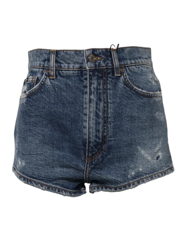 Blue Tattered Denim Cotton Hot Pants Shorts sold by Lord & Taylor