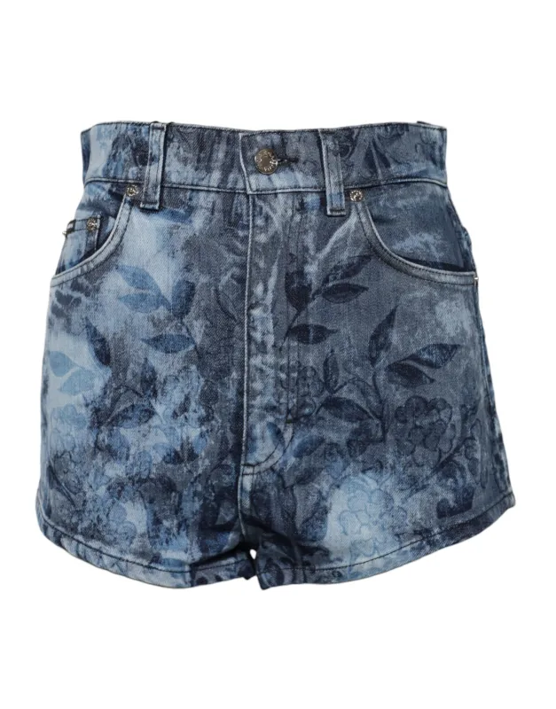 Blue Floral Print Denim Cotton Hot Pants Shorts sold by Lord & Taylor