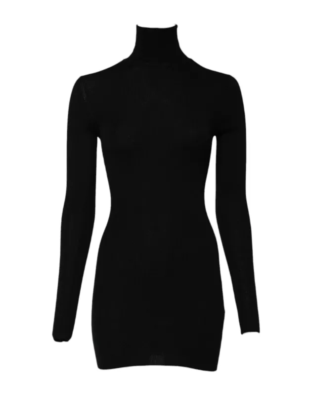 Black Long Sleeves Turtle Neck Mini Dress sold by Lord & Taylor