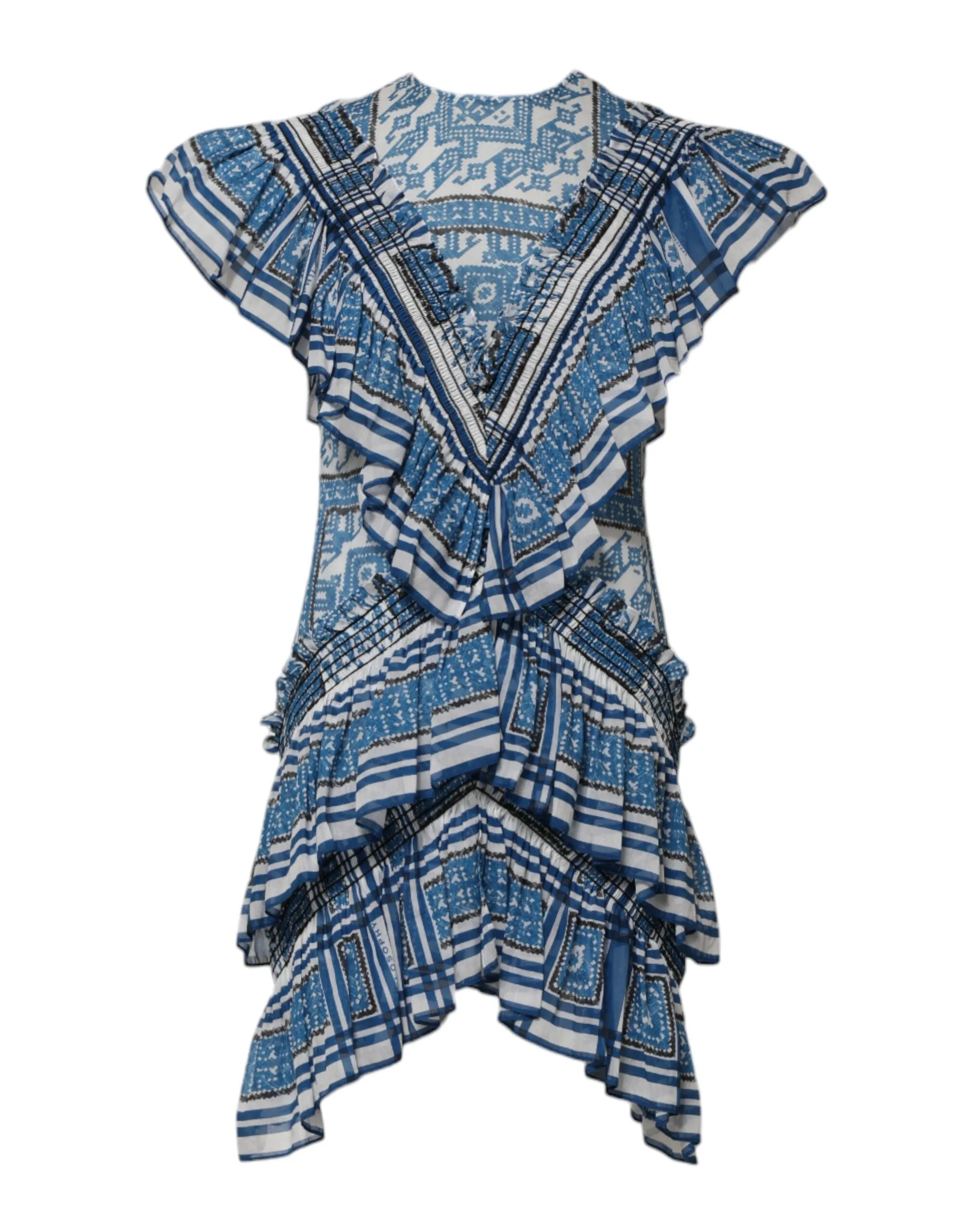 Blue Patterned Layered Short Sleeves Mini Dress sold by Lord & Taylor product image thumbnail 2