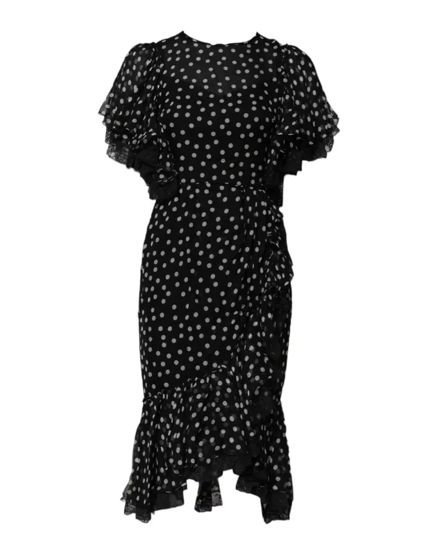 Black White Lace Polka Dot Chiffon Dress sold by Lord & Taylor