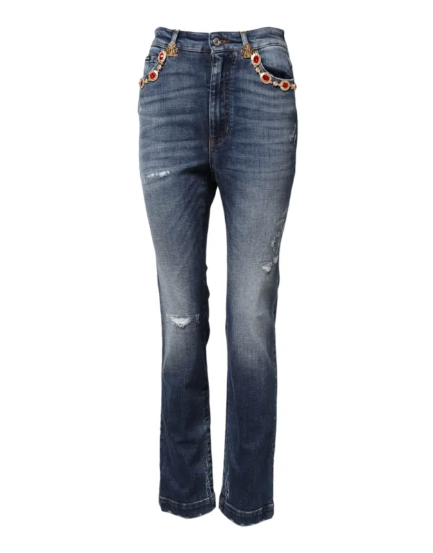 Blue Rhinestone Embellished Denim Jeans sold by Lord & Taylor