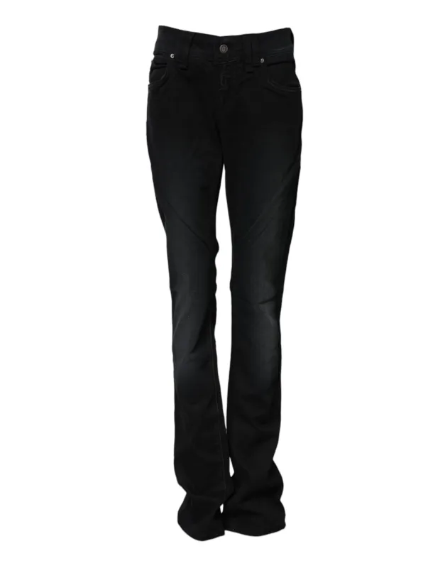 Black Cotton Mid Waist Tapered Denim Jeans made by John Galliano