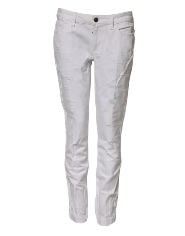 White Cotton Mid Waisted Women Denim Jeans sold by Lord & Taylor