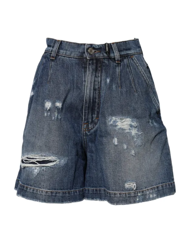 Blue Cotton Tattered Denim Bermuda Shorts sold by Lord & Taylor