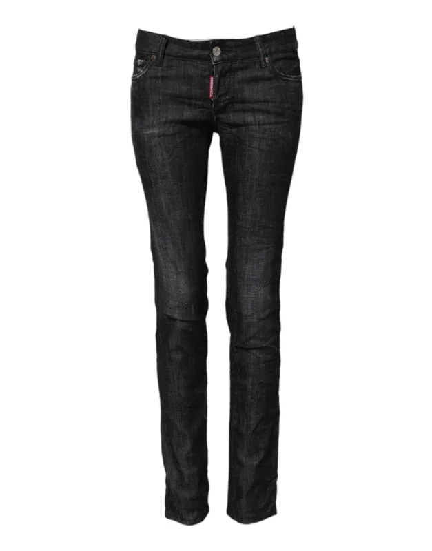 Black Cotton Low Waist Skinny Denim Jeans made by DSQUARED2