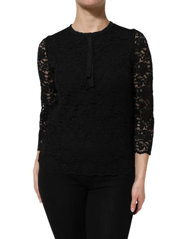 Black Nylon Lace Long Sleeve Blouse Top sold by Lord & Taylor