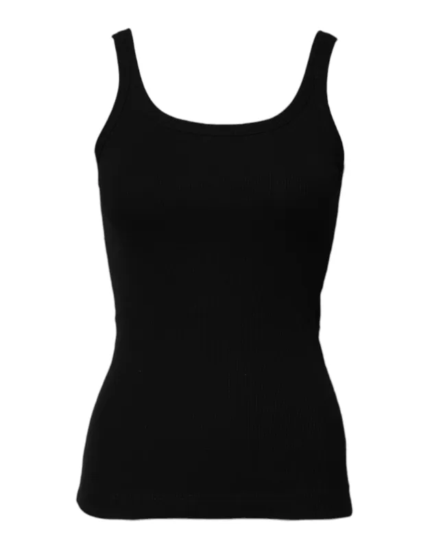Black Cotton Sleeveless Round Neck Tank Top sold by Lord & Taylor