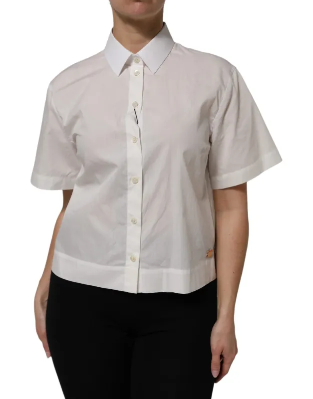 White Cotton Short Sleeves Collared Top Shirt sold by Lord & Taylor