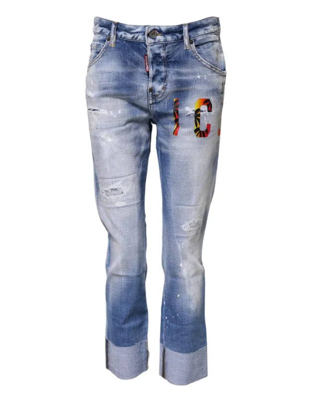 Blue Washed Cotton Mid Waist Skinny Denim Jeans made by DSQUARED2