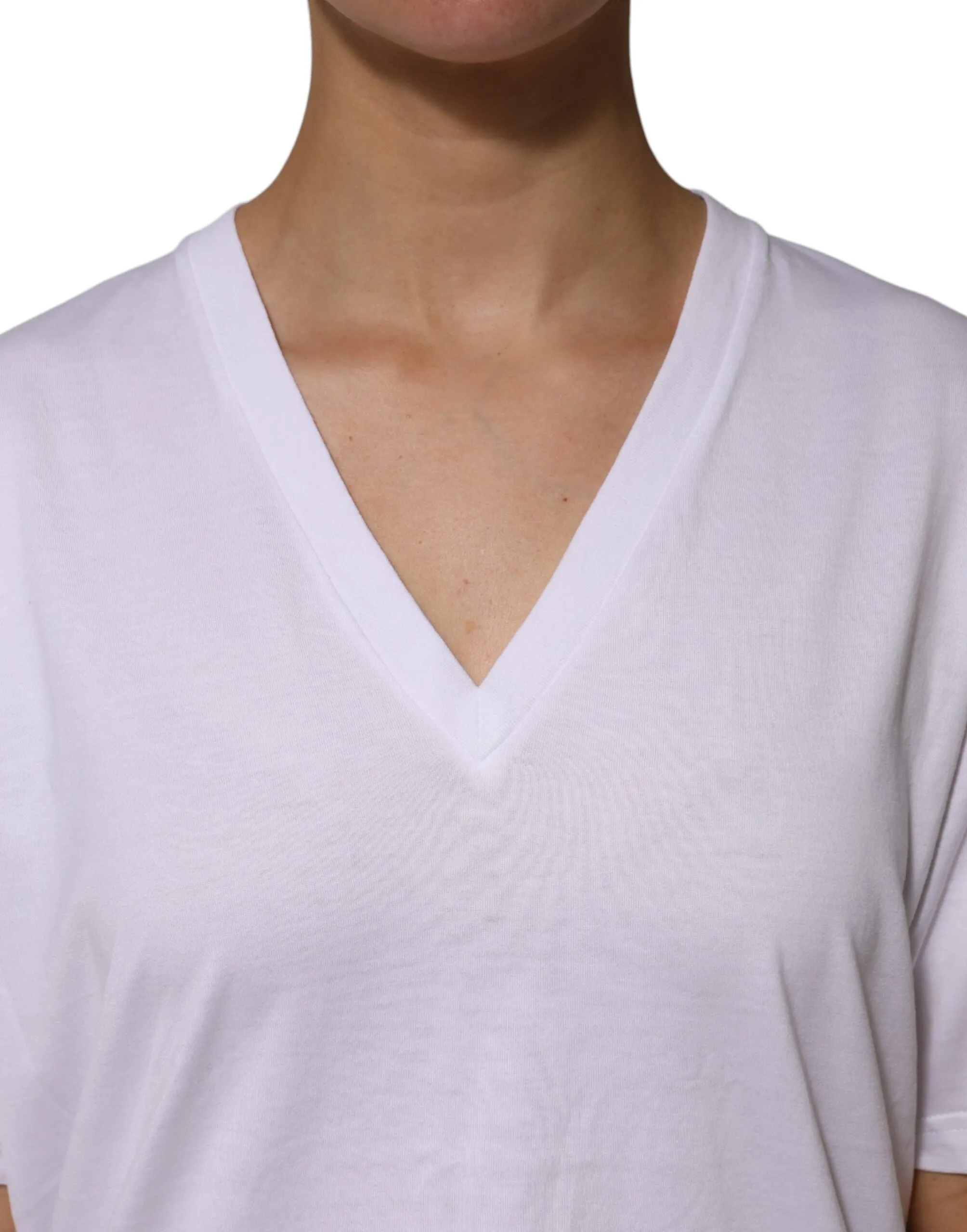 White Cotton Short Sleeves V-neck T-shirt sold by Lord & Taylor product image thumbnail 5