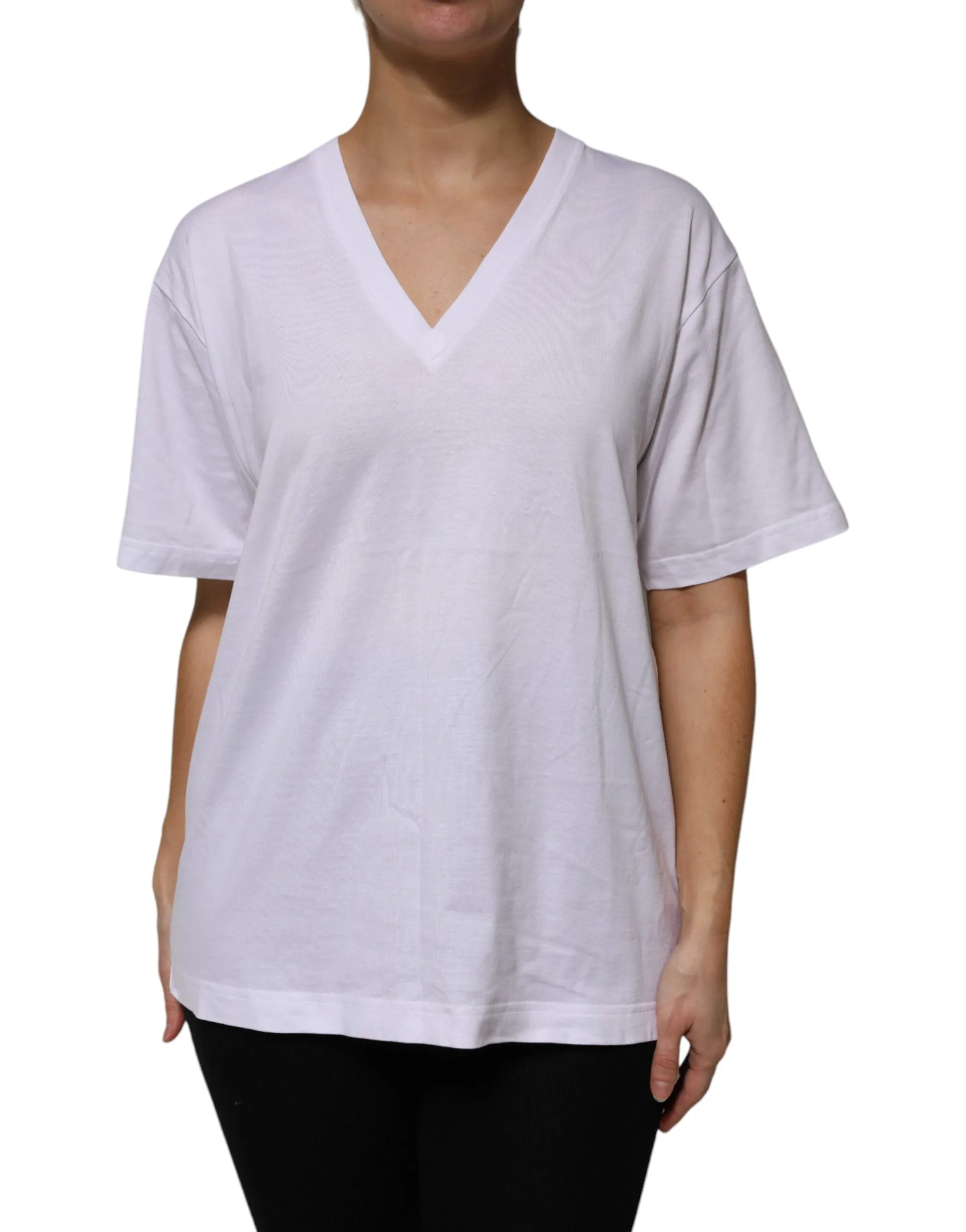 White Cotton Short Sleeves V-neck T-shirt sold by Lord & Taylor product image thumbnail 2