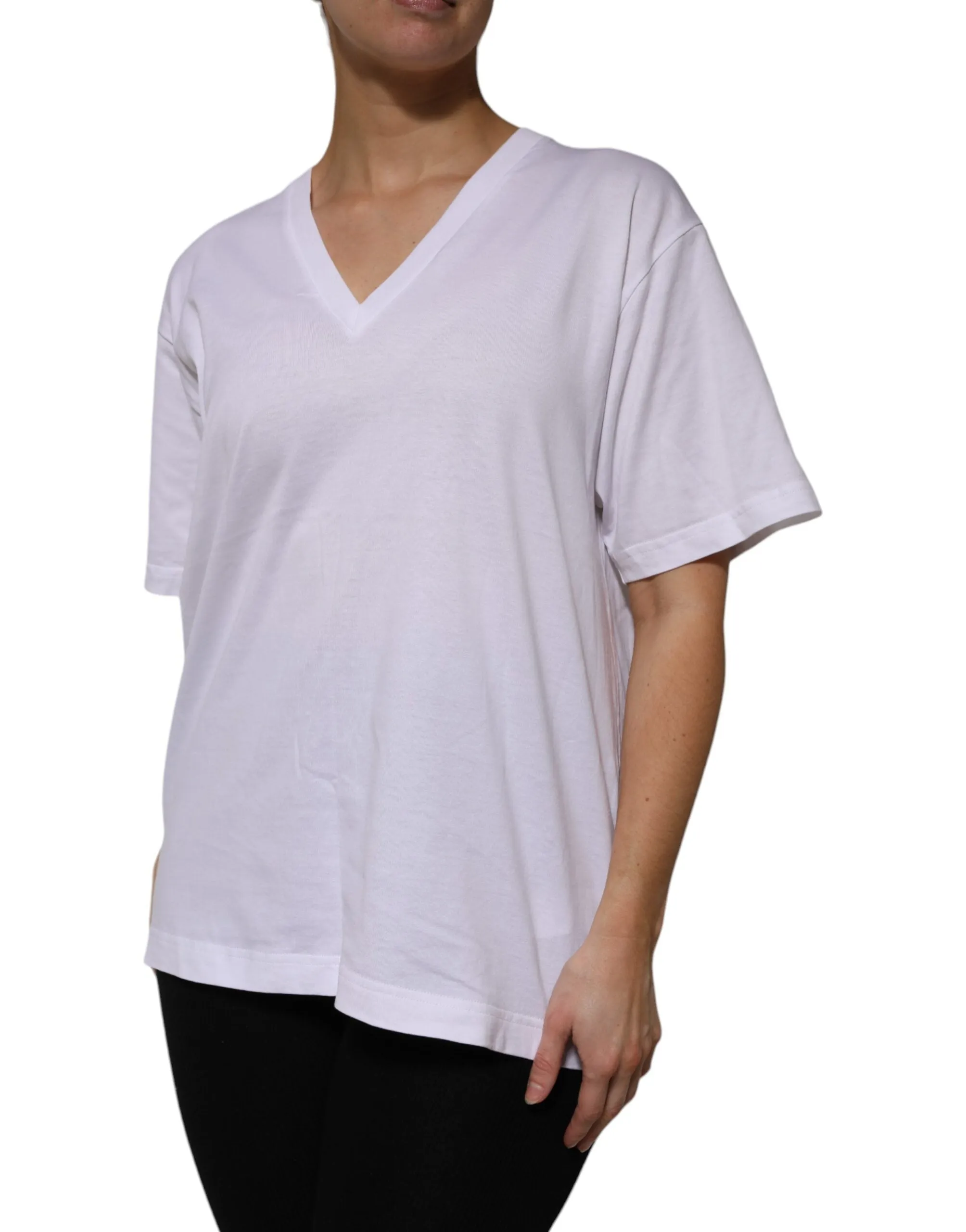 White Cotton Short Sleeves V-neck T-shirt sold by Lord & Taylor product image thumbnail 3