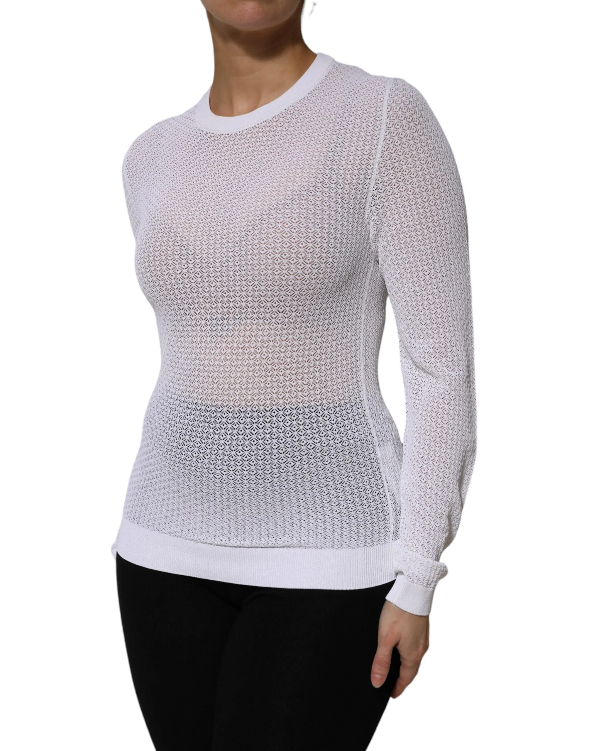 White Round Neck Long Sleeves Pullover Top sold by Lord & Taylor product image thumbnail 3