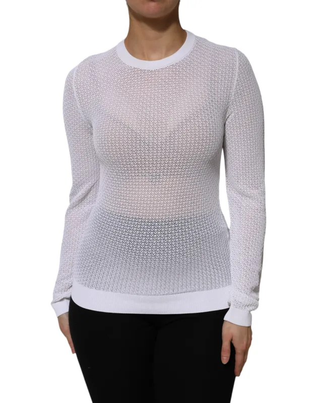 White Round Neck Long Sleeves Pullover Top sold by Lord & Taylor